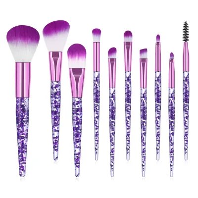 10Pcs/Set Unicorn Acrylic Transparent Handle Makeup Brushes with Velvet Bag