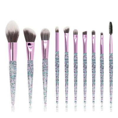 10Pcs/Set Unicorn Acrylic Transparent Handle Makeup Brushes with Velvet Bag