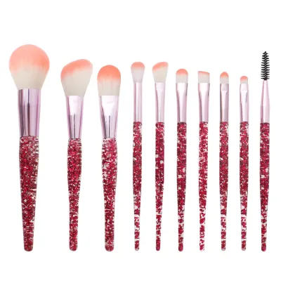 10Pcs/Set Unicorn Acrylic Transparent Handle Makeup Brushes with Velvet Bag