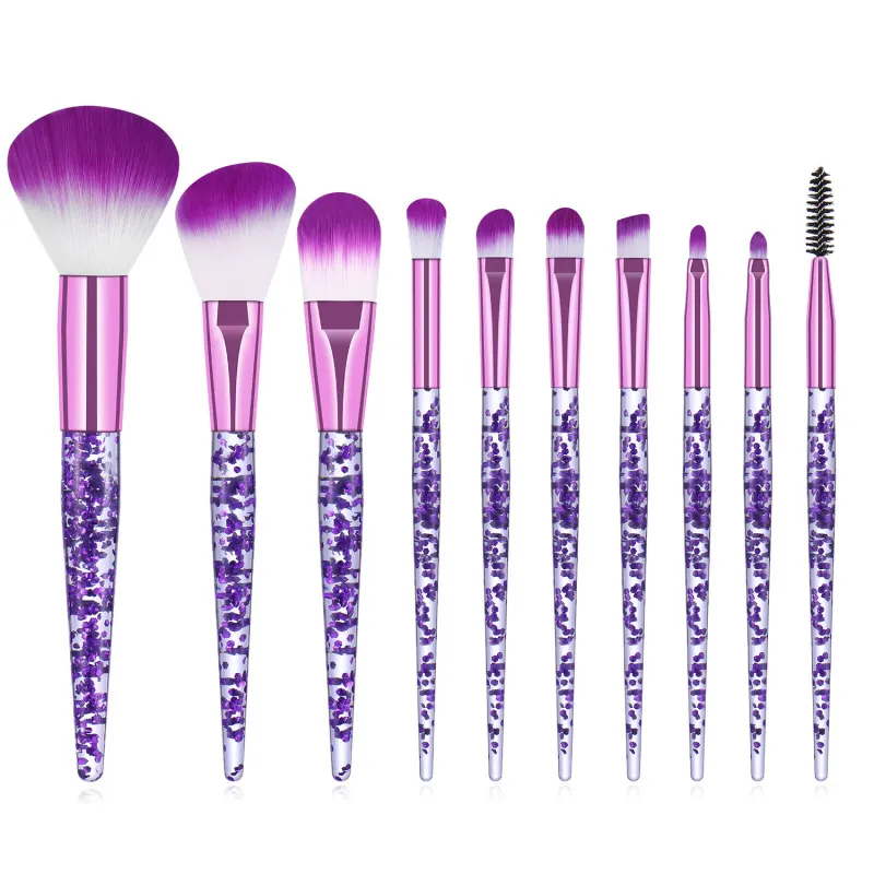 10Pcs/Set Unicorn Acrylic Transparent Handle Makeup Brushes with Velvet Bag