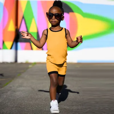 Children Kids Baby Fashion Girls Solid Color Vest And Shorts 2pcs Set