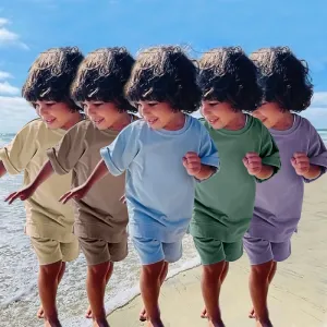 Children Kids Baby Girls Boys Short Sleeve Solid Color Cotton T-Shirt And Shorts 2pcs Set