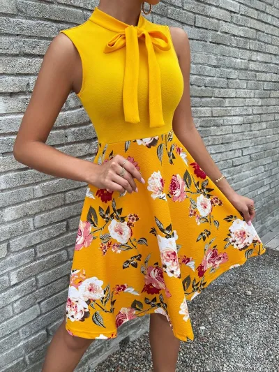 Women Floral Print A-Line Dress Ant Cloth