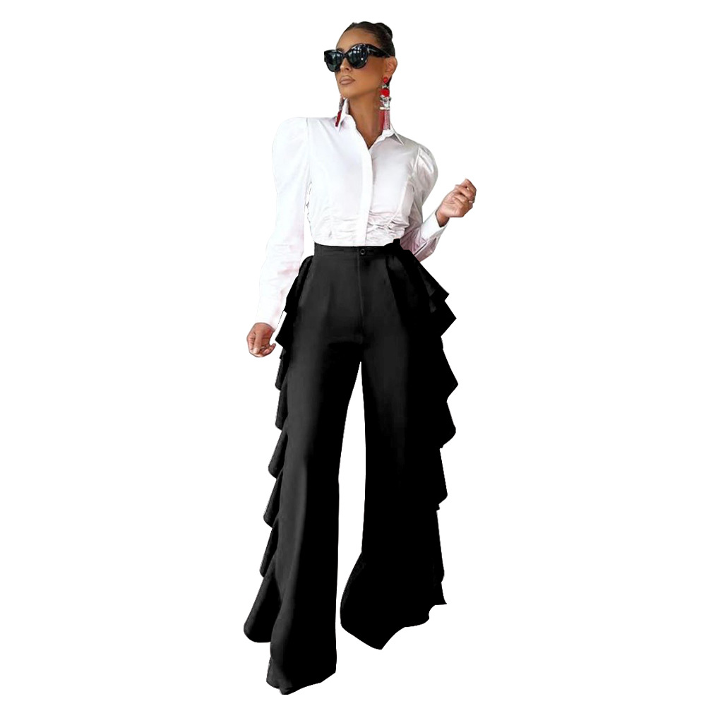 Bellella Ladies Trousers Solid Color Dress Pants High Waist Suit Pant Lounge  Wide Leg Bottoms Daily Wear Black 2XL 
