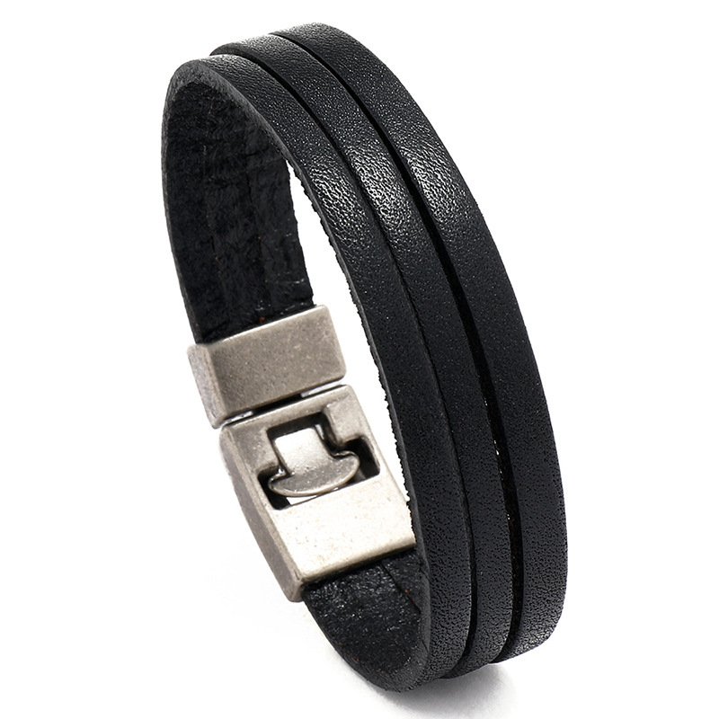 Wholesale Men'S Punk Simple 3-Layer Solid Color Pu Leather