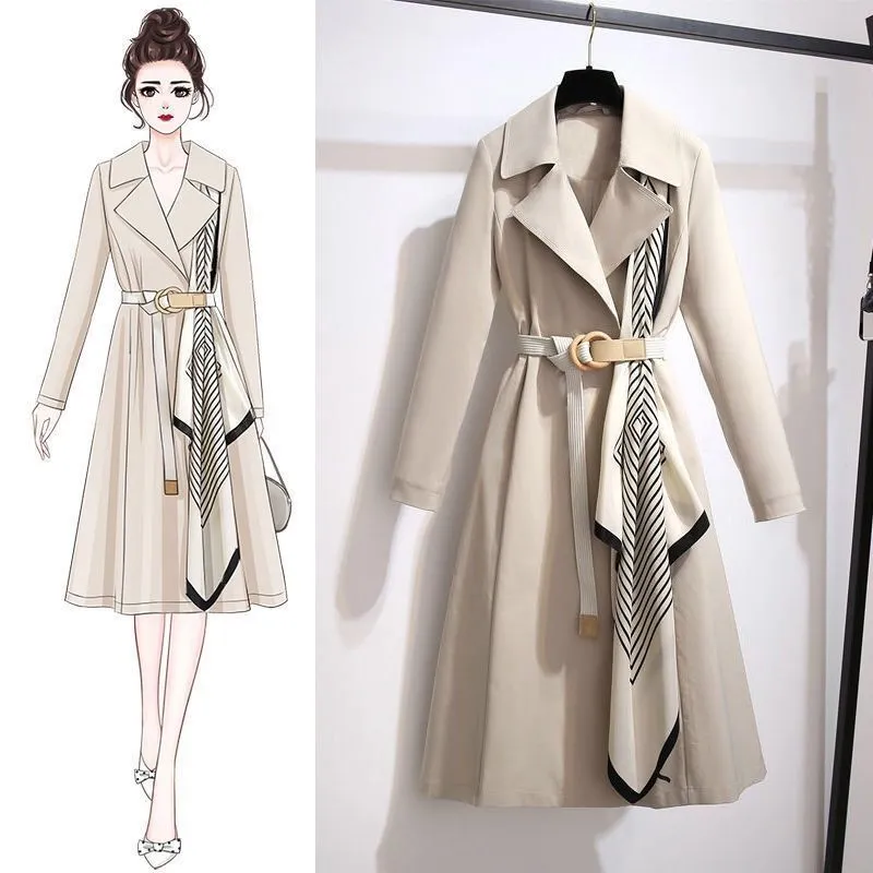 Women's Solid Color Elegant Casual Slim-Fit Long Sleeve Trench Coat