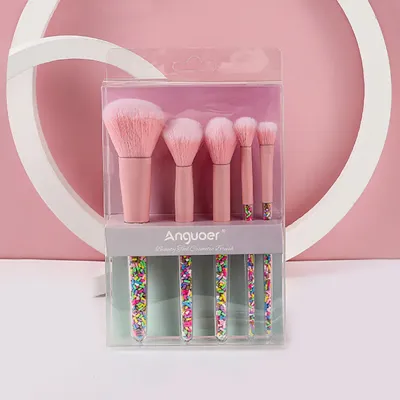 5Pcs/Set Transparent Multicolor Particle Brush Handle Repair Beauty Makeup Tool Brush Set