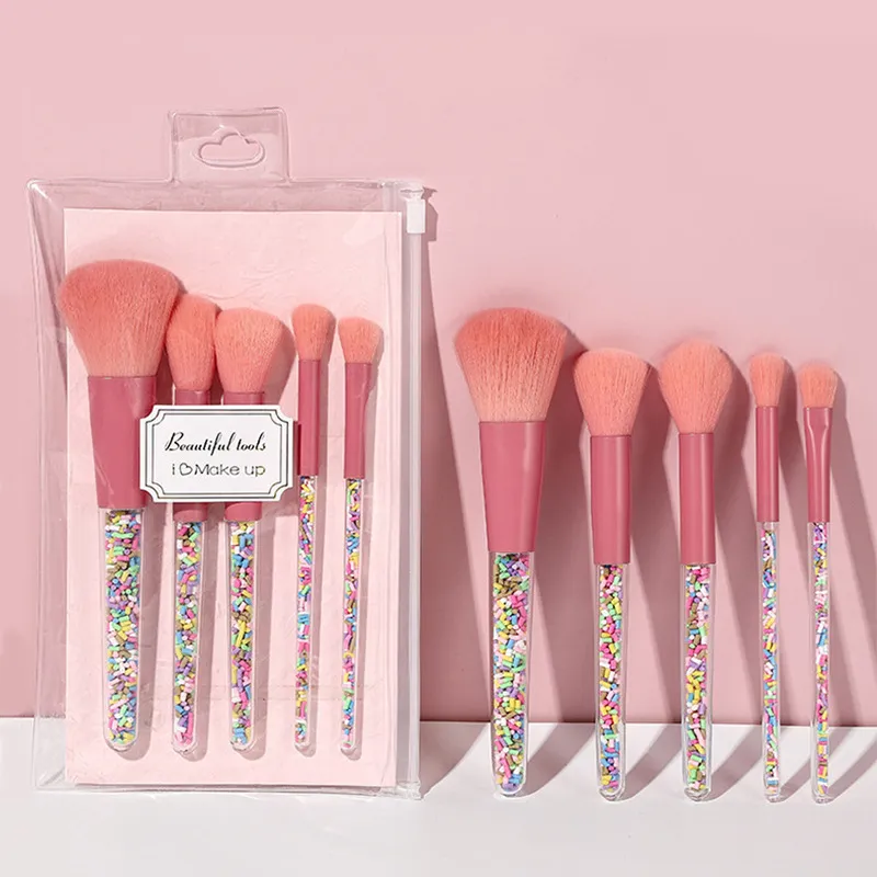 5Pcs/Set Transparent Multicolor Particle Brush Handle Repair Beauty Makeup Tool Brush Set