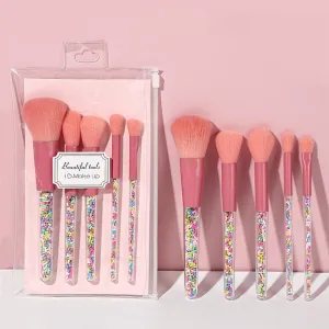 5Pcs/Set Transparent Multicolor Particle Brush Handle Repair Beauty Makeup Tool Brush Set