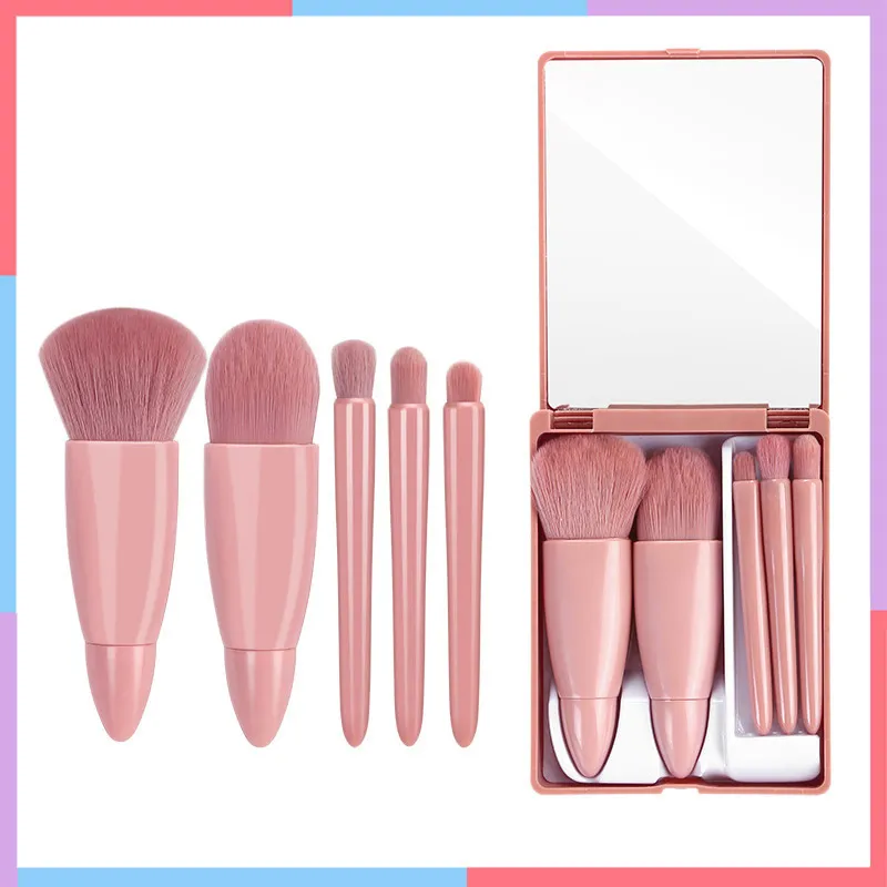 5Pcs/Set Portable Mini Box With Mirror Touch-Up Makeup Loose Powder Brush Beauty Makeup Tools