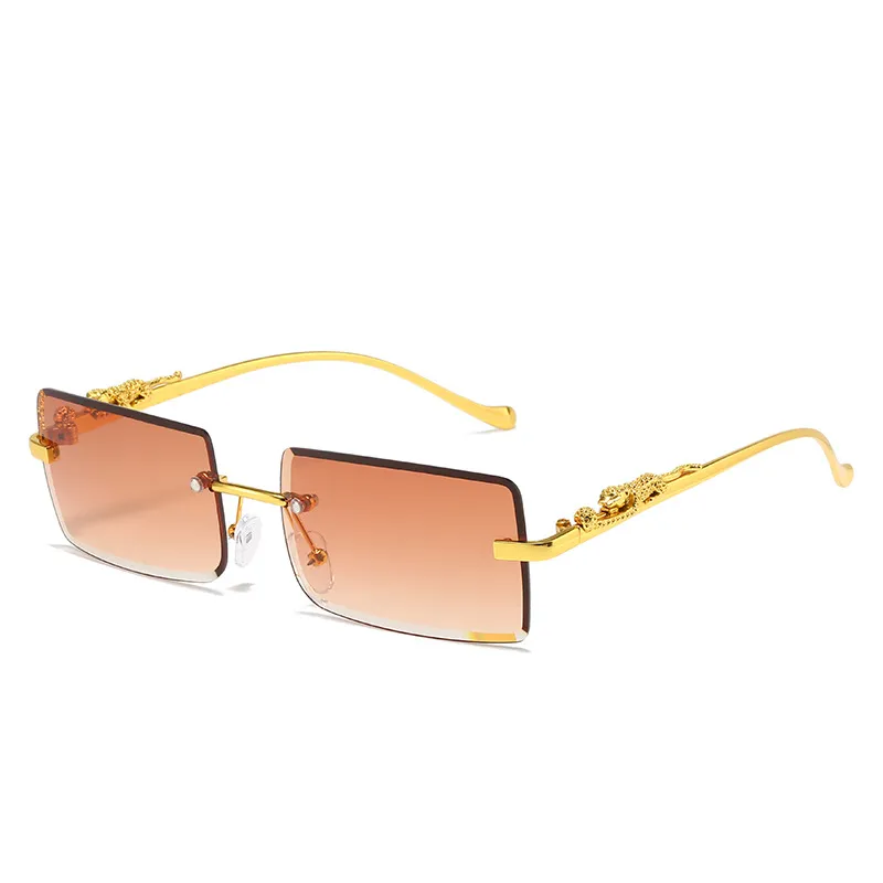 Wholesale Women'S Rimless Cut Edge Modern Leopard Temple Sunglasses