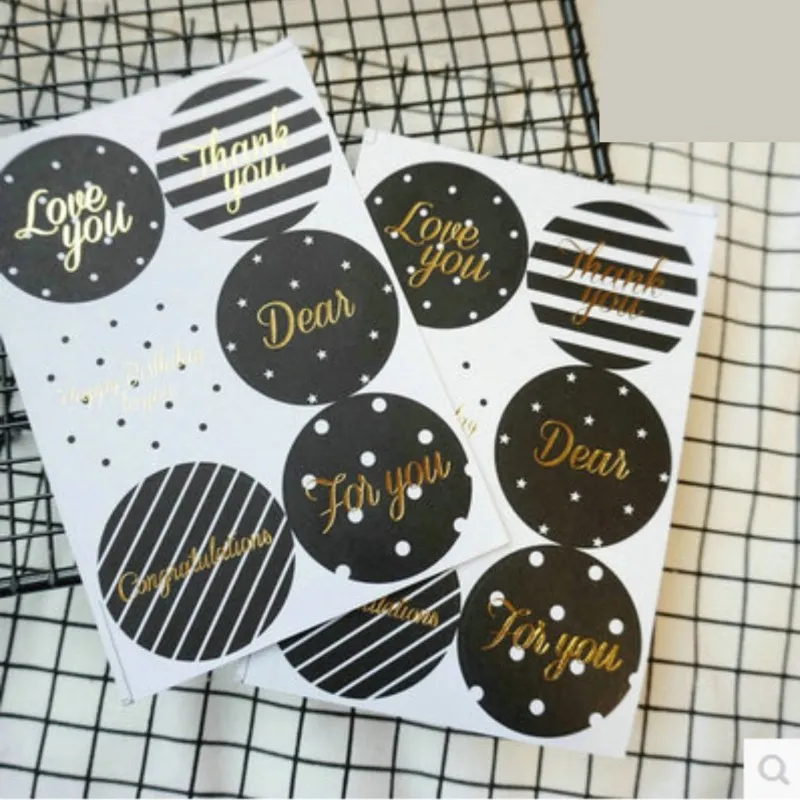 Simple Round Black Hot Gold Self-Adhesive Sealing Sticker for Gift Packaging