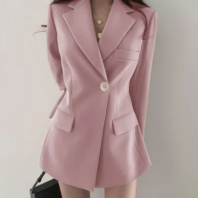 Women's Solid Color Casual Office Blazer Coat - Loose Fit Long Sleeve