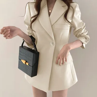 Women's Solid Color Casual Office Blazer Coat - Loose Fit Long Sleeve