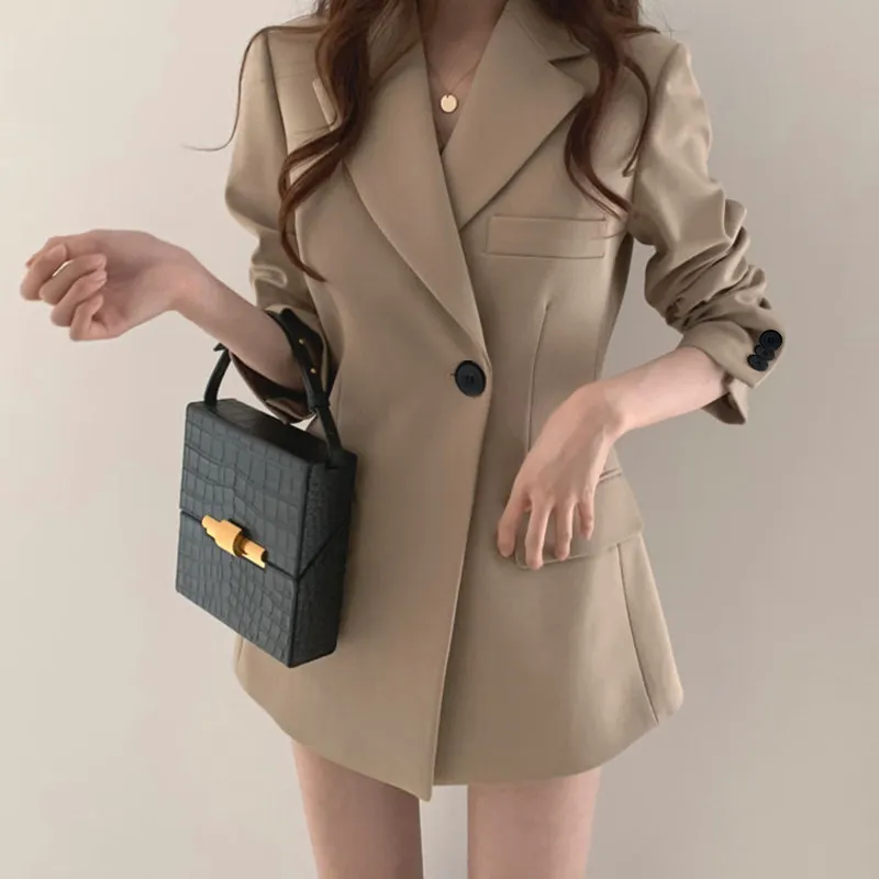 Women's Solid Color Casual Office Blazer Coat - Loose Fit Long Sleeve