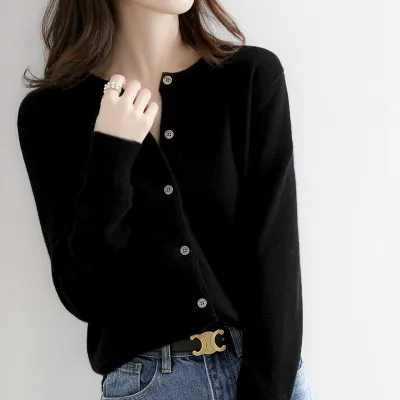 Women's Elegant Office Chic Solid Color Rib-Knit Round Neck Long Sleeve Casual Knitted Sweater