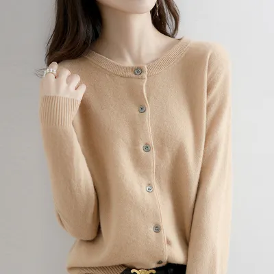 Women's Elegant Office Chic Solid Color Rib-Knit Round Neck Long Sleeve Casual Knitted Sweater