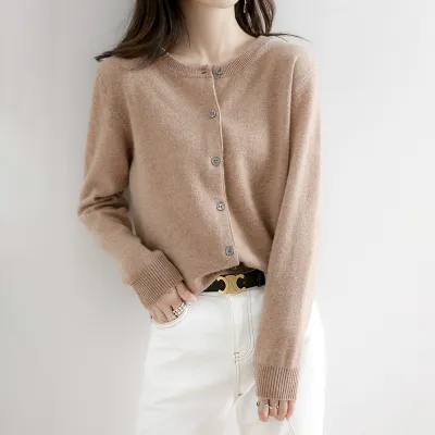 Women's Elegant Office Chic Solid Color Rib-Knit Round Neck Long Sleeve Casual Knitted Sweater