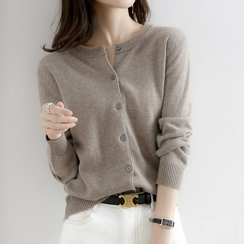 Women's Elegant Office Chic Solid Color Rib-Knit Round Neck Long Sleeve Casual Knitted Sweater
