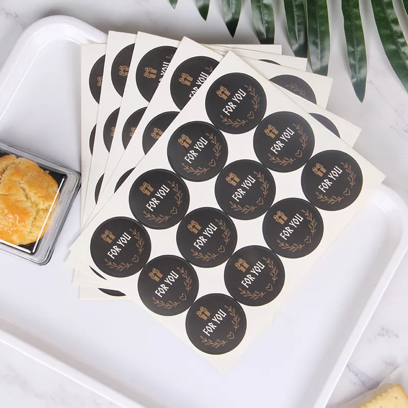 Self-Adhesive Stickers For Bakery Packaging Sealing With Hot Stamping On Black Background Round