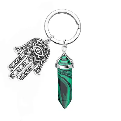 Evil Eye Palm Natural Stone Crystal Hexagon Pillar Key Chain