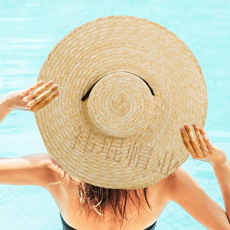 Wholesale Women'S Fashion Flat Top Large Brim Streamer Straw Straw Beach  Sun Hat