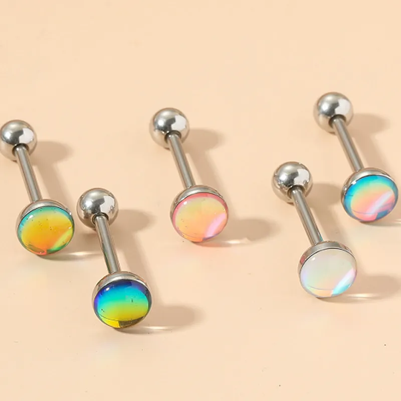 Women's Stainless Steel Thread Multicolor Glitter Film Drip Oil Tongue Ring Body Piercing Jewelry