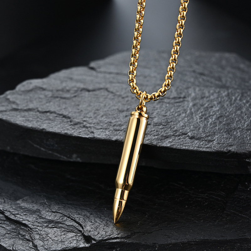 Jewelry net celebrity retro hip hop good titanium steel bullet necklace male