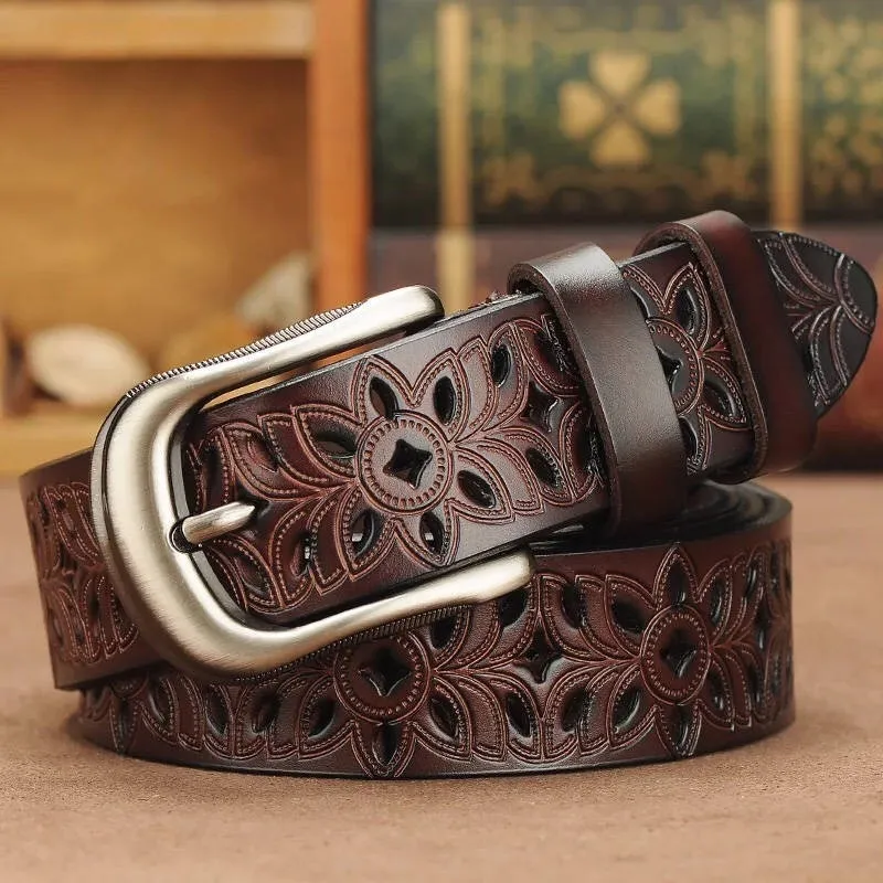 Women's Fashion Hollow Pattern Belt with Imitation Leather and Alloy Buckle