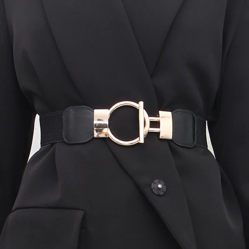 Women's Elegant Elastic Stretch Alloy Round Buckle Belt