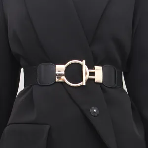 Women's Elegant Elastic Stretch Alloy Round Buckle Belt