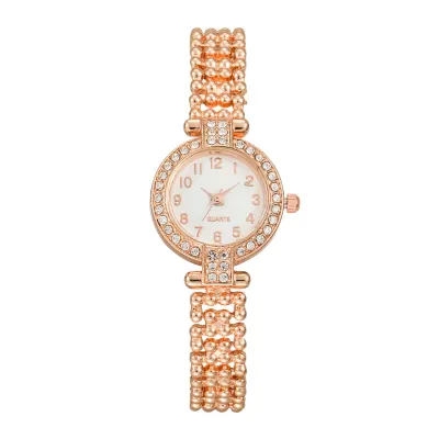 Women's Fashion Simple Round Dial Diamond Set Steel Band Bracelet Watch