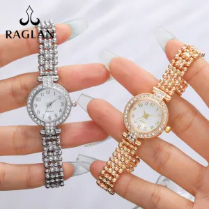 Women's Fashion Simple Round Dial Diamond Set Steel Band Bracelet Watch