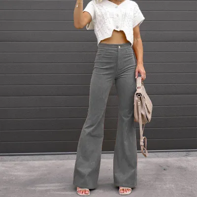 Women's Fashion Solid Color Corduroy Flared Pants