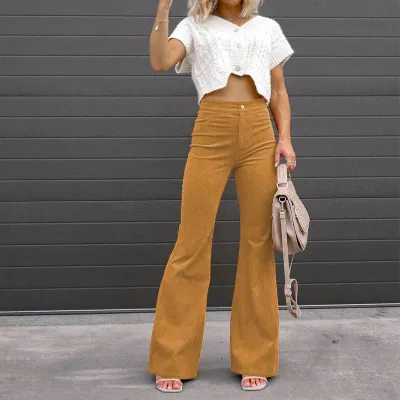 Women's Fashion Solid Color Corduroy Flared Pants