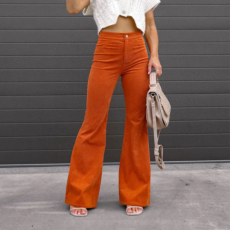 Women's Fashion Solid Color Corduroy Flared Pants