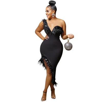 Women Solid Color V-Neck Sleeveless Sexy Wrapped Chest Irregular Midi Dress