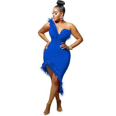 Women Solid Color V-Neck Sleeveless Sexy Wrapped Chest Irregular Midi Dress
