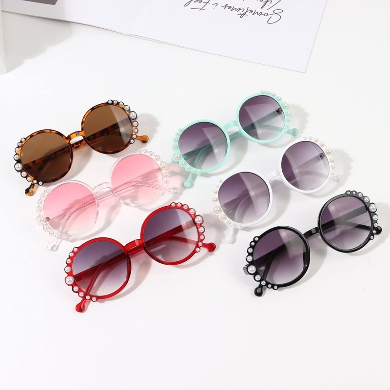 Wholesale Children Kids Baby Fashion Girls Pearl Round Sunglasses