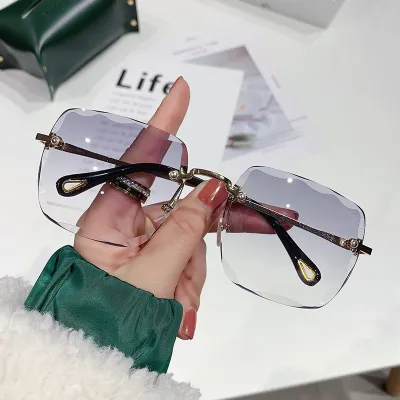 Women'S Fashion Rimless Large Square Frame Metal Sunglasses