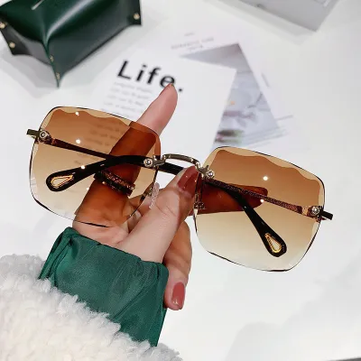 Women'S Fashion Rimless Large Square Frame Metal Sunglasses