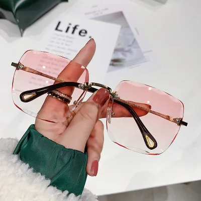 Women'S Fashion Rimless Large Square Frame Metal Sunglasses