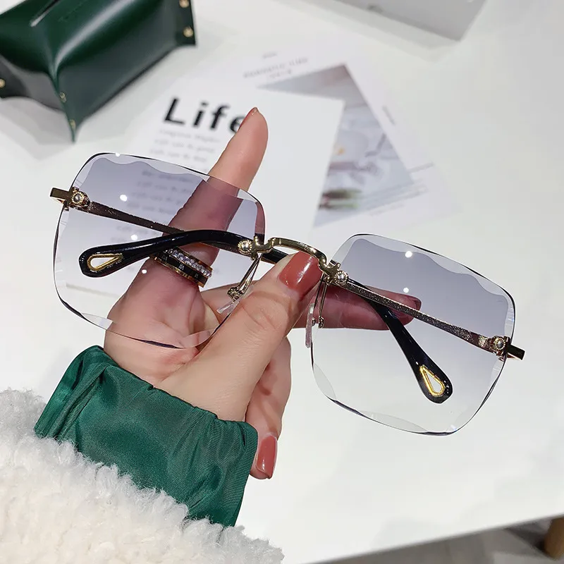 Women'S Fashion Rimless Large Square Frame Metal Sunglasses