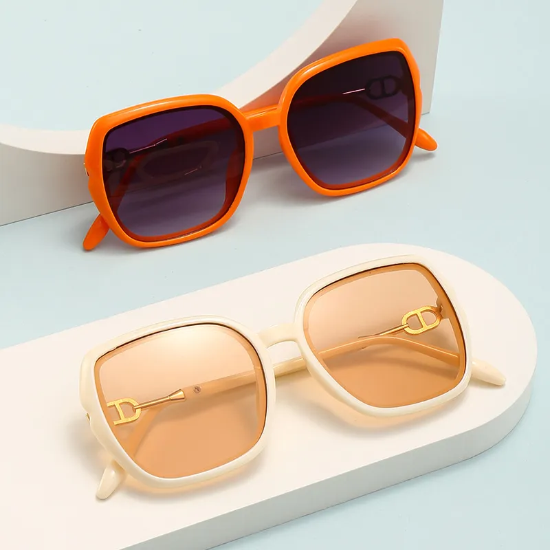 Women's Retro Colorful Large Square Frame Metal Sunglasses