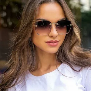 Women's Fashion Cut Edge Rimless Square Sunglasses