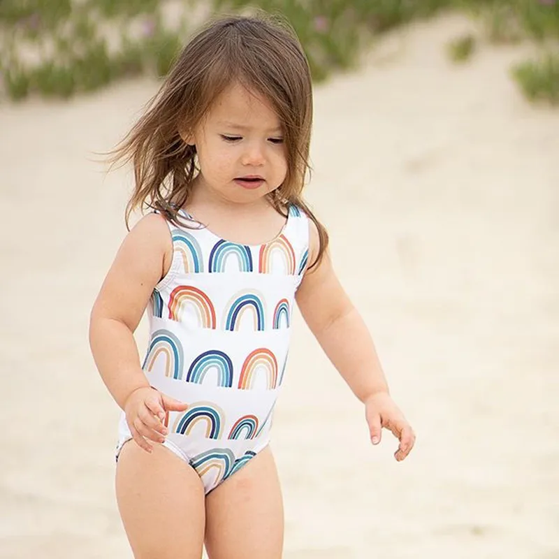 Toddlers Newborn Baby Fashion Girls Rainbow Pattern Backless One-Piece Swimsuit