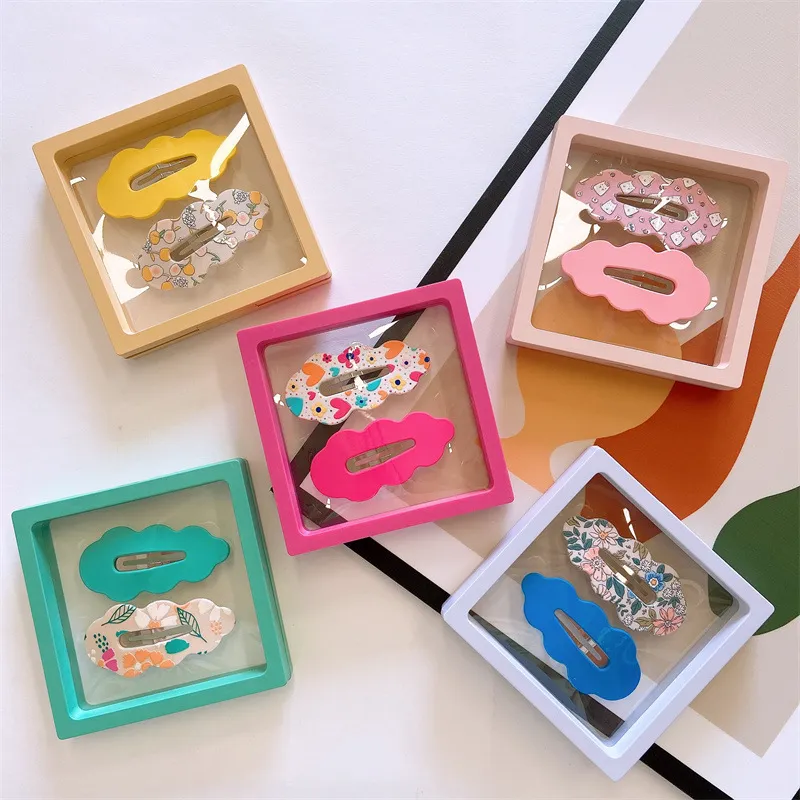 Children Kids Baby Fashion Girls Cartoon Fluorescent Geometric Print Hair Clip Accessories