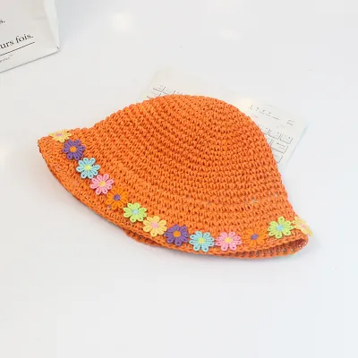 Children Kids Baby Fashion Girls Floral Sunscreen Woven Straw Hat