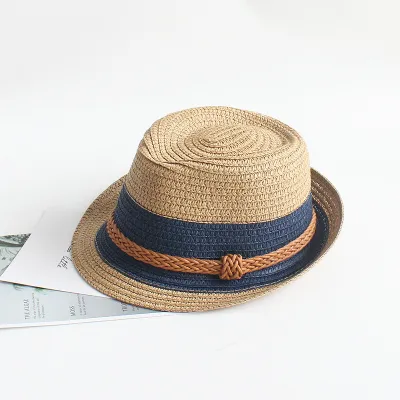 Children Kids Baby Fashion Girls Boys Parent-Child Knot Bell Shaped Sunscreen Woven Straw Hat