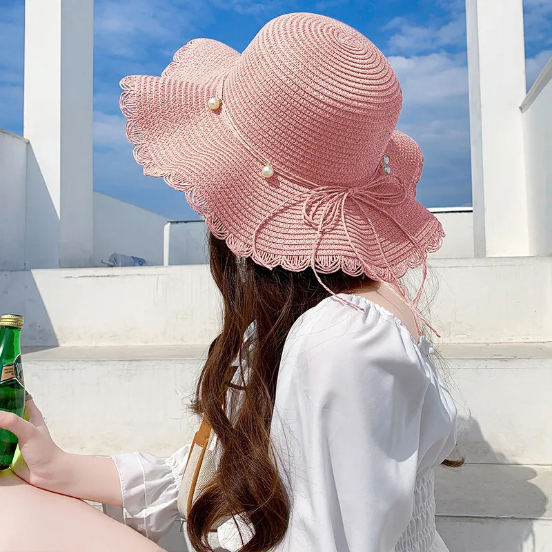Women's Straw Hats Summer Outdoor Seaside Sunscreen Straw Hat Bow